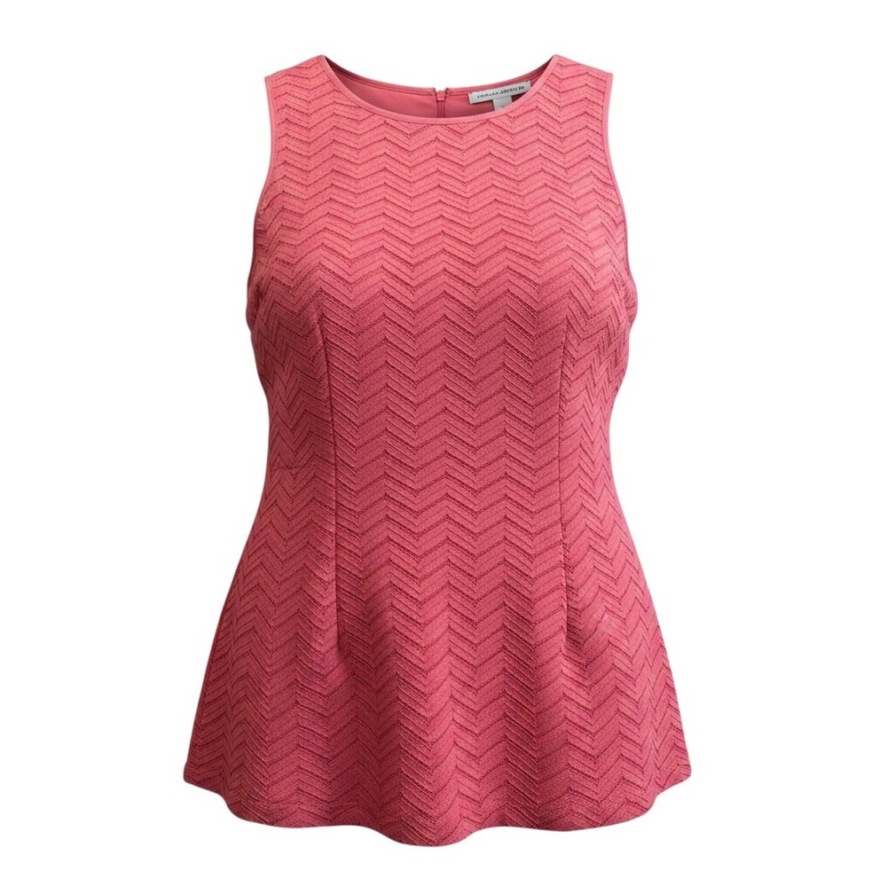 Banana Republic Coral Pink Chevron Textured Sleeveless Peplum Zip Back Top Sz 8
